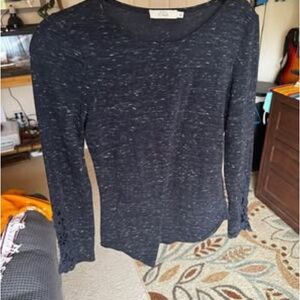 Elodie Womens Size M Black Tweeded T-shirt Lace Sleeve Top